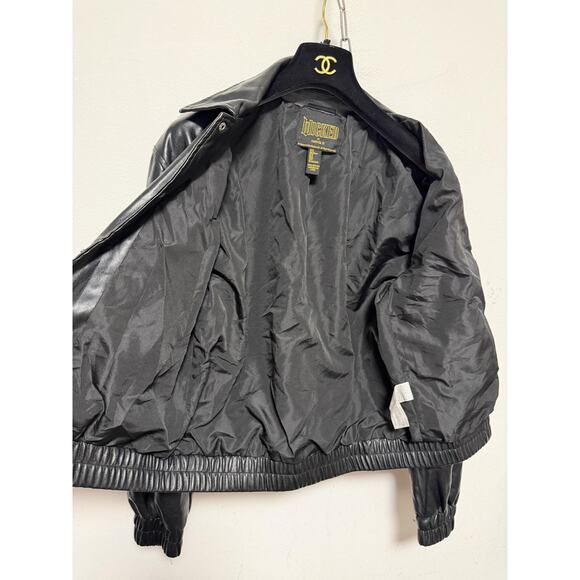 Wicked X Forever 21 Jacket Womens Small Black Faux Leather Bomber Rhinestone - Picture 7 of 16